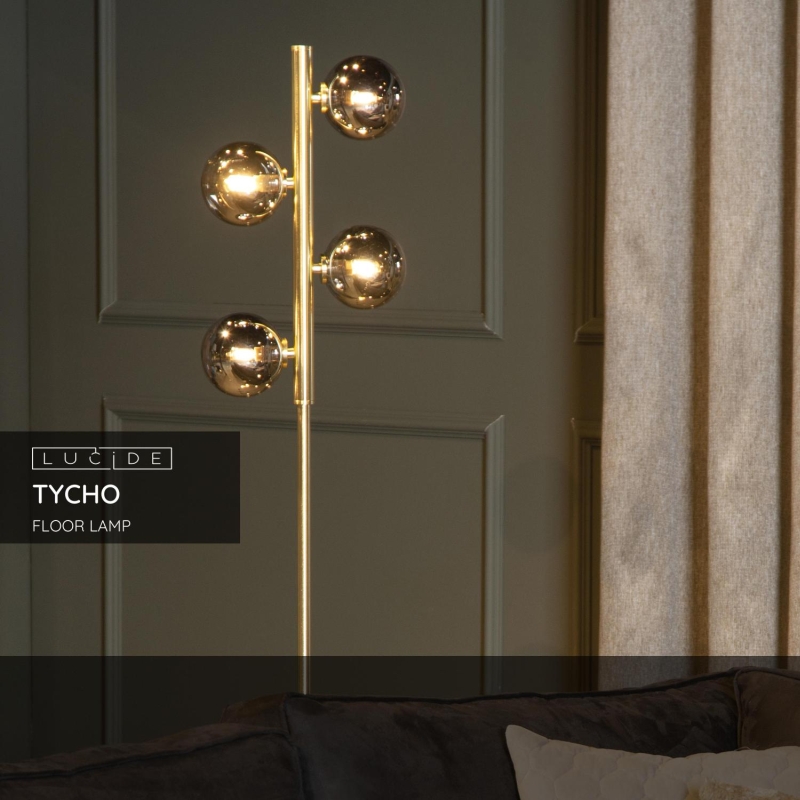 Lucide TYCHO - Stojacia lampa - 4xG9 - Matt Gold / Mosadz